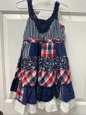 Girls Red White & Navy Patchwork Sundress